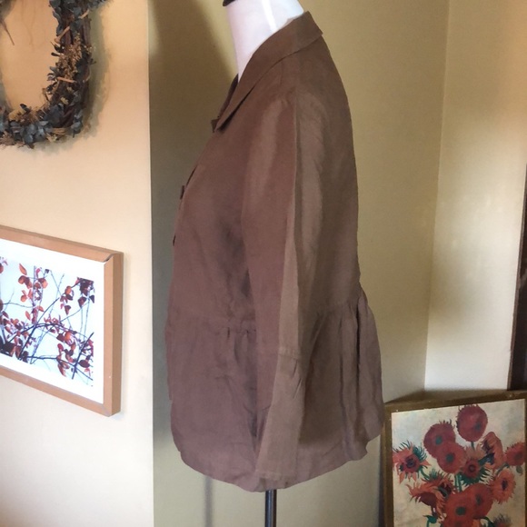 J JILL size Medium 100% Linen Jacket Empire BellSleeve LagenLook Fabric Buttons - Picture 6 of 16